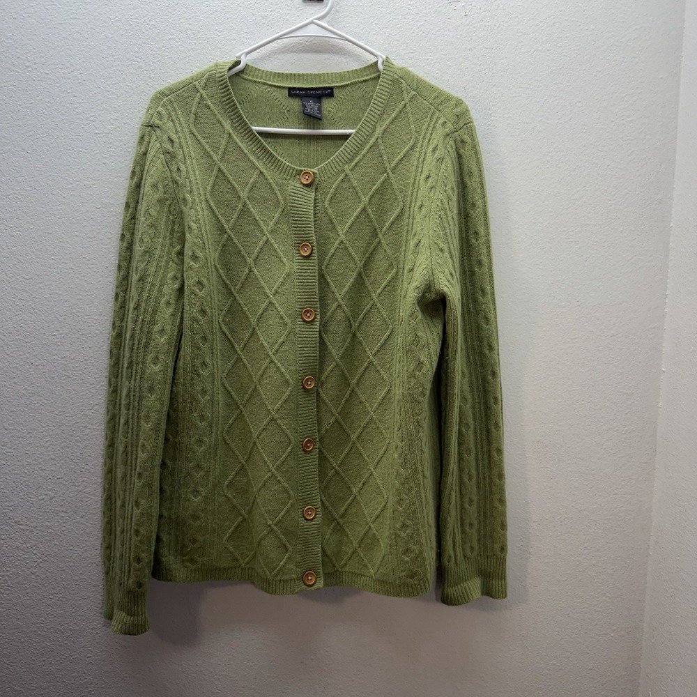 Sarah Spencer Green Wool Angora CrewNeck Button Cardigan Womens XL Knit Sweater